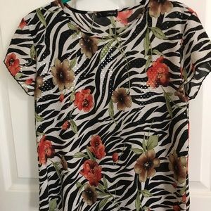 Black & Cream Top with Roses By Jaipur